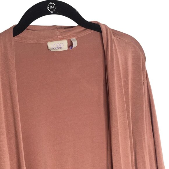 LOGO Layers Cardigan Sweater Womens 1X Mauve Pink Beige Open Front Colorblock - Picture 4 of 13